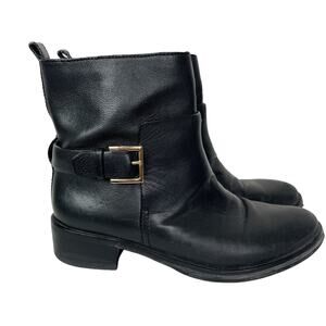Tory Burch Black Ankle Boots with Gold Buckle